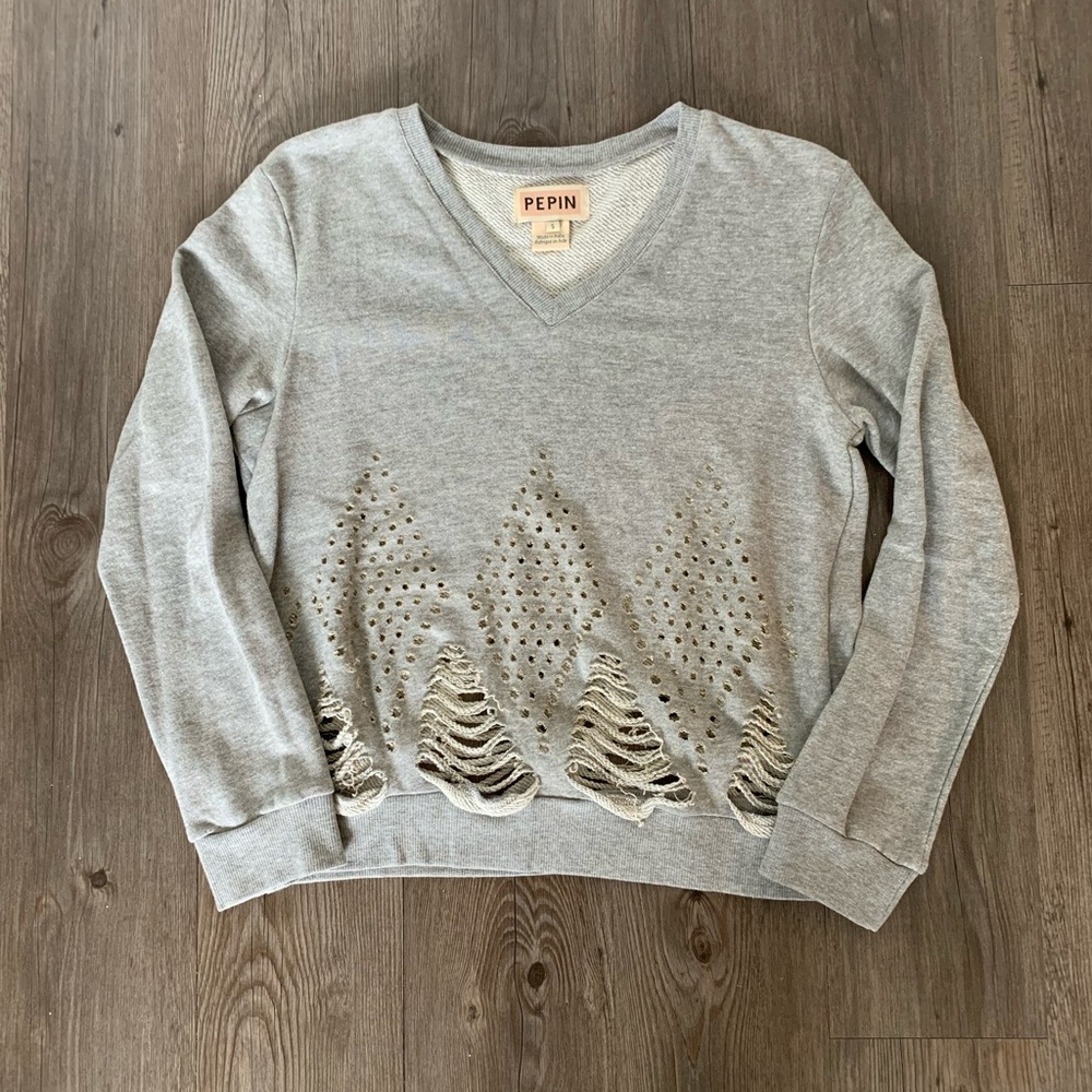Pepin cutout gray v-neck sweatshirt sweater